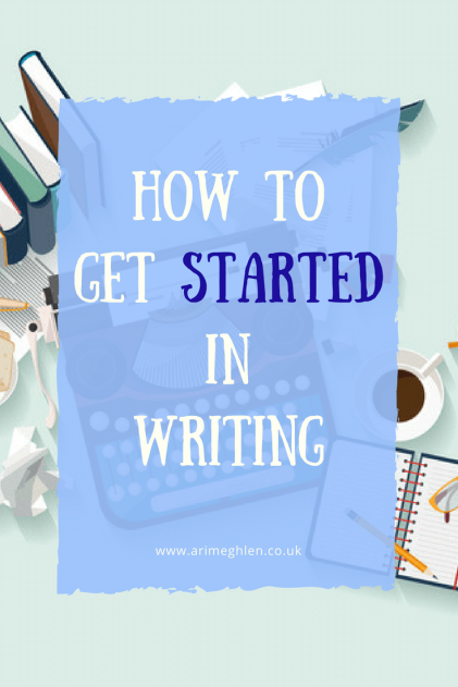 Banner how to get started in writing. illustration of a typewriter, books and coffee