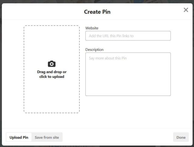 Screenshot of a create pin dialogue box